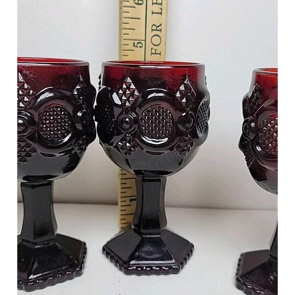 Vintage Avon CAPE COD Cranberry Ruby Red Glass Small GOBLET Wine 4.5” set of 4 - Picture 4 of 5